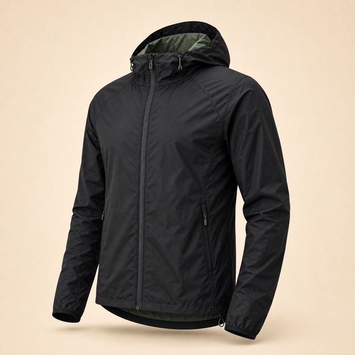 Black StormShell packable running jacket