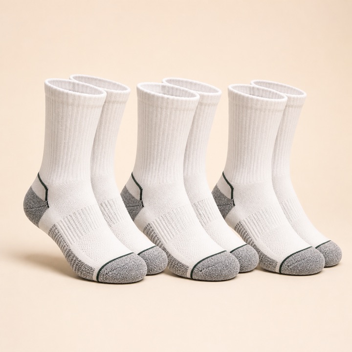 White RunDry cushioned crew running socks three-pack