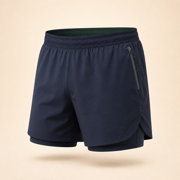 Navy Tempo five-inch lined running shorts
